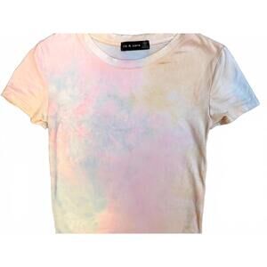 Trendy Liz & Sara Pastel Tie-Dye Short Sleeve Crop Top T-Shirt Size Small
